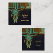 Western Blauwgroen bruin goud Roestend  Bull Skull Vierkante Visitekaartje (Voorkant / Achterkant)