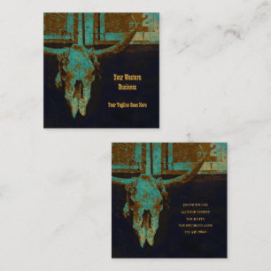 Western Blauwgroen bruin goud Roestend  Bull Skull Vierkante Visitekaartje