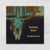 Western Blauwgroen bruin goud Roestend  Bull Skull Vierkante Visitekaartje (Voorkant)