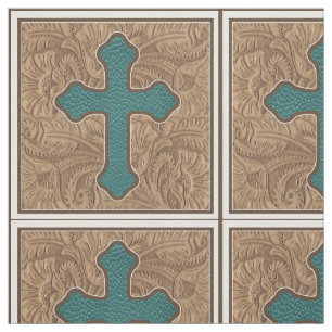 Western, Blauwgroen en bruin kunstleder Stof