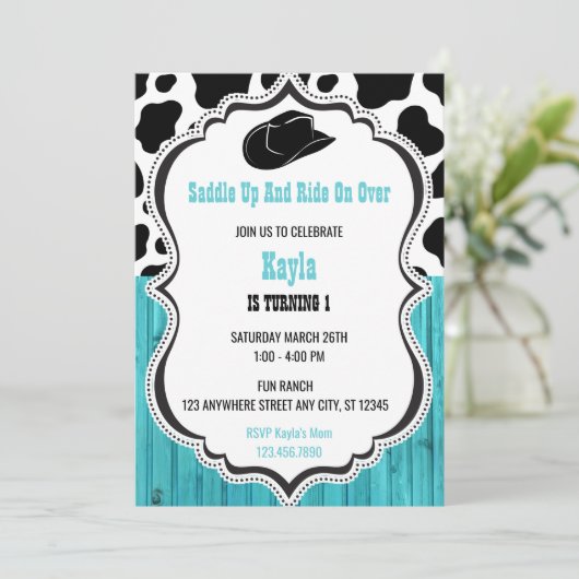 Western Blauwgroen hout Rodeo Birthday Kaart (Staand voorkant)