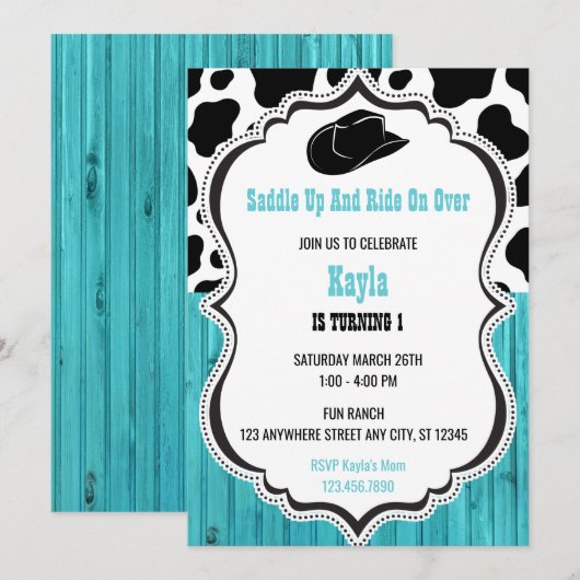 Western Blauwgroen hout Rodeo Birthday Kaart (Voorkant / Achterkant)