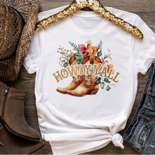 Western Bloem Cowboylaarzen Howdy Y'all T-shirt