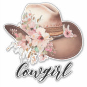 Western Bloemen Cowgirl Pet Sticker (Voorkant)