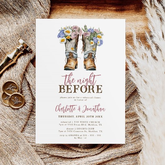 Western Bloemen Laarzen Rustiek Repetitie Diner Kaart