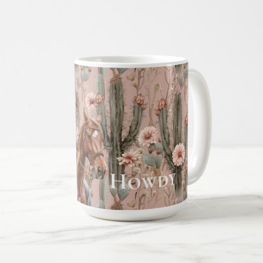 Western Blond Cowgirl Roze Cactus Bloemen Koffiemok (Voorkant rechts)