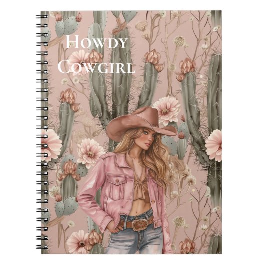 Western Blond Cowgirl Roze Cactus Bloemen Notitieboek (Voorkant)