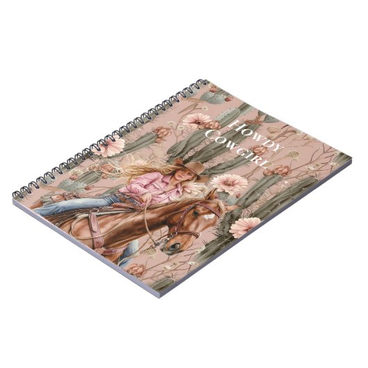 Western Blond Cowgirl Roze Cactus Bloemen Notitieboek (Linkerzijde)