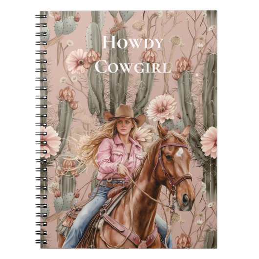 Western Blond Cowgirl Roze Cactus Bloemen Notitieboek (Voorkant)