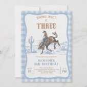 Western Blue Boys Rodeo 3rd Birthday Invitation  Kaart (Voorkant)
