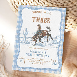 Western Blue Boys Rodeo 3rd Birthday Invitation  Kaart