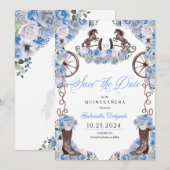 Western Blue Charro Bewaar de datum Quinceañera Kaart (Voorkant / Achterkant)