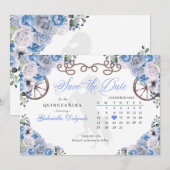 Western Blue Charro Quinceañera Save The Date Kaart (Voorkant / Achterkant)
