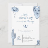 Western Blue Cowboy Baby shower Invitation Kaart (Voorkant)