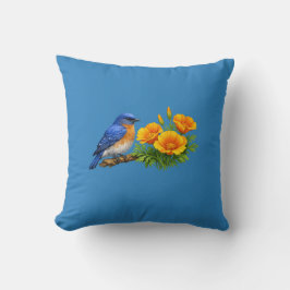 Western Bluebird with California Poppies  Kussen