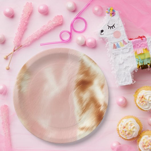 Western Blush Roze Bruin Koeienhuid Papieren Bordje (Feest)