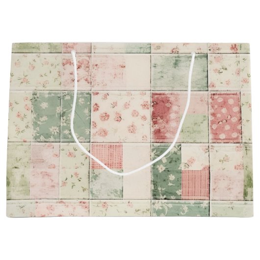 Western Boerderij Mint Roze Bloemen Quilt Patronen Groot Cadeauzakje (Voorkant)