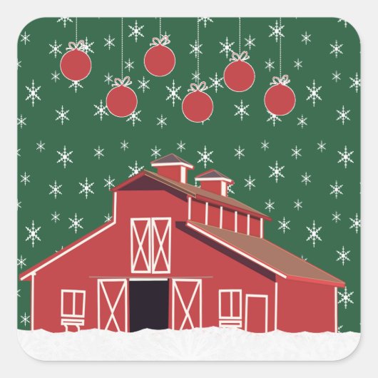 Western Boerderij Ranch Red Barn Holiday Vierkante Sticker (Voorkant)