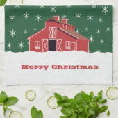 Western Boerderij Ranch Red Barn Kerstmis Theedoek (Gevouwen)