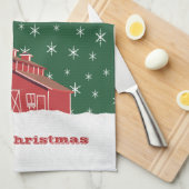 Western Boerderij Ranch Red Barn Kerstmis Theedoek (Quarter Fold)