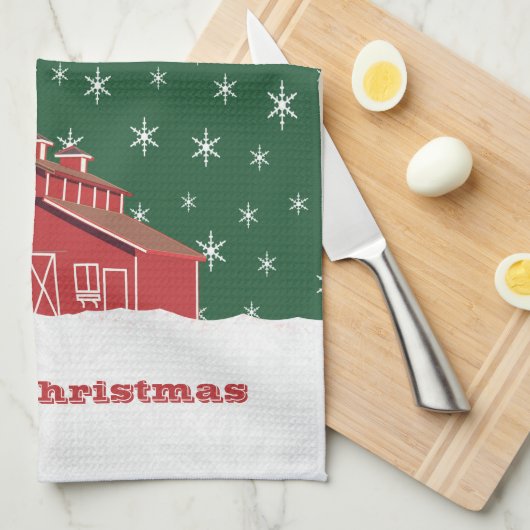 Western Boerderij Ranch Red Barn Kerstmis Theedoek (Quarter Fold)