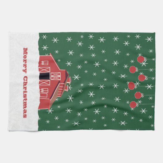 Western Boerderij Ranch Red Barn Kerstmis Theedoek (Horizontaal)