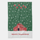 Western Boerderij Ranch Red Barn Kerstmis Theedoek (Verticaal)