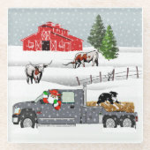 Western Boerderij Ranch Santa Cattle and Dog Glazen Onderzetter (Voorkant)