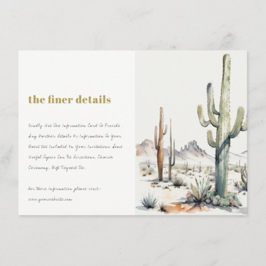 Western Boho Cacti Desert Landschap Trouwdetail Informatiekaartje (Voorkant)