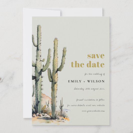Western Boho Cacti woestijn Sage Groen Landschap Save The Date (Voorkant)