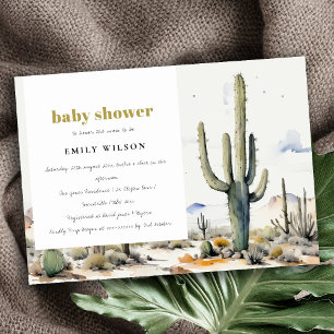 Western Boho Cactus Desert Landscape Baby shower Kaart