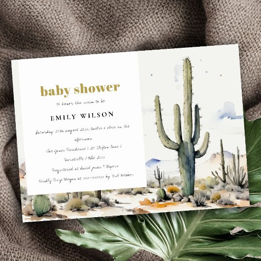 Western Boho Cactus Desert Landscape Baby shower Kaart