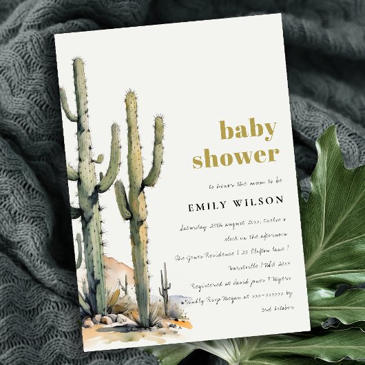 Western Boho Cactus Desert Landscape Baby shower Kaart