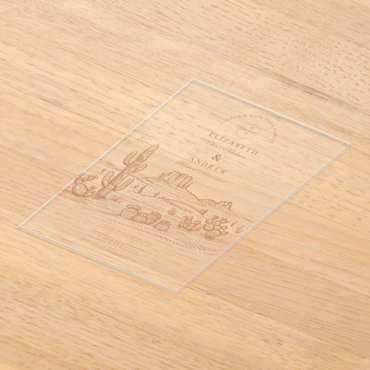 Western Boho Cactus Desert Landscape Bruiloft Acryl Uitnodigingen (Laagn)