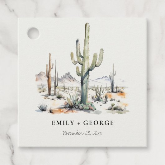 Western Boho Cactus Desert Landscape Bruiloft Bedankjes Labels (Voorkant)