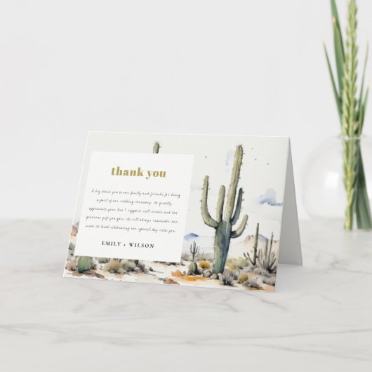 Western Boho Cactus Desert Landscape Bruiloft Bedankkaart (Voorkant)