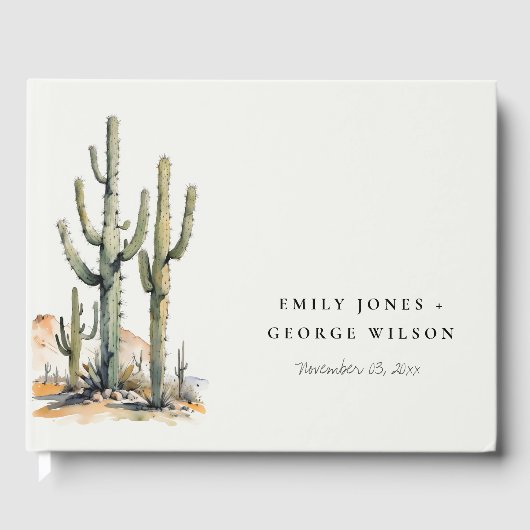 Western Boho Cactus Desert Landscape Bruiloft Gastenboek (Voorkant)