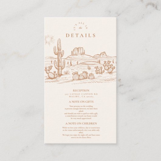Western Boho Cactus Desert Landscape Bruiloft Informatiekaartje (Voorkant)