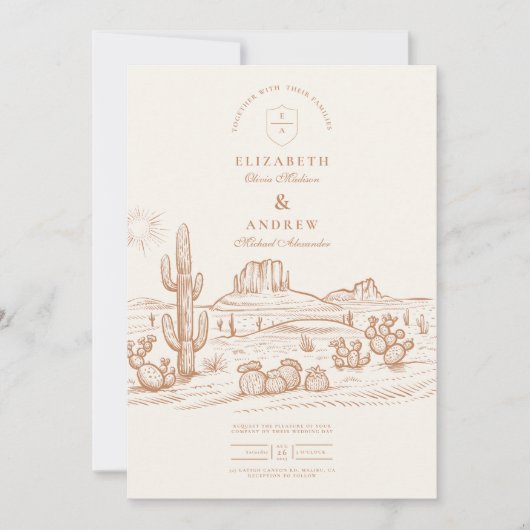 Western Boho Cactus Desert Landscape Bruiloft Kaart (Voorkant)