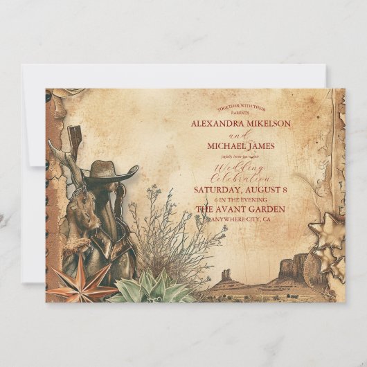 Western Boho Cactus Desert Landscape Bruiloft Kaart (Voorkant)