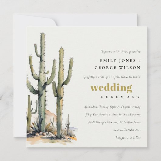 Western Boho Cactus Desert Landscape Bruiloft Kaart (Voorkant)