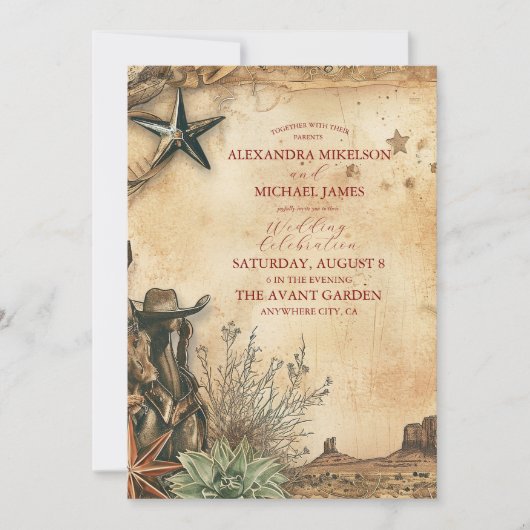 Western Boho Cactus Desert Landscape Bruiloft Kaart (Voorkant)
