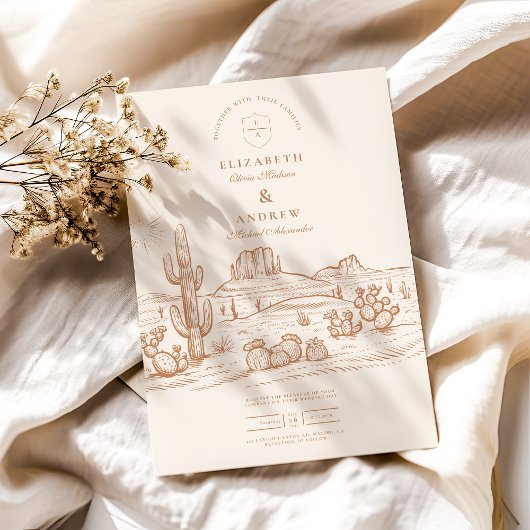 Western Boho Cactus Desert Landscape Bruiloft Kaart