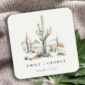 Western Boho Cactus Desert Landscape Bruiloft Kartonnen Onderzetters