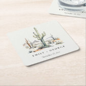 Western Boho Cactus Desert Landscape Bruiloft Kartonnen Onderzetters (Schuin)