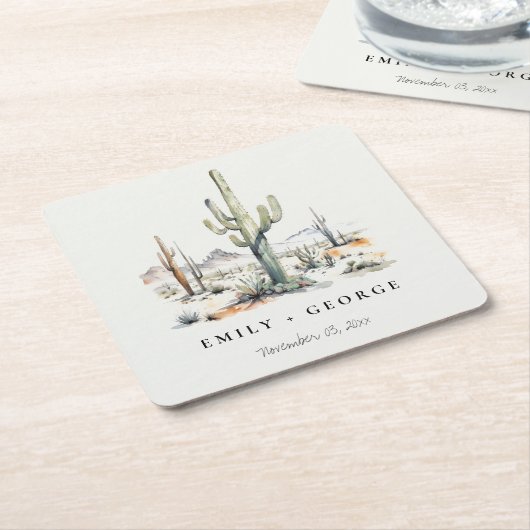 Western Boho Cactus Desert Landscape Bruiloft Kartonnen Onderzetters (Schuin)