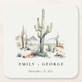 Western Boho Cactus Desert Landscape Bruiloft Kartonnen Onderzetters (Voorkant)