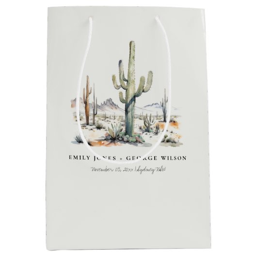 Western Boho Cactus Desert Landscape Bruiloft Medium Cadeauzakje (Voorkant)