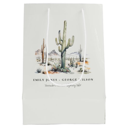 Western Boho Cactus Desert Landscape Bruiloft Medium Cadeauzakje (Achterkant)