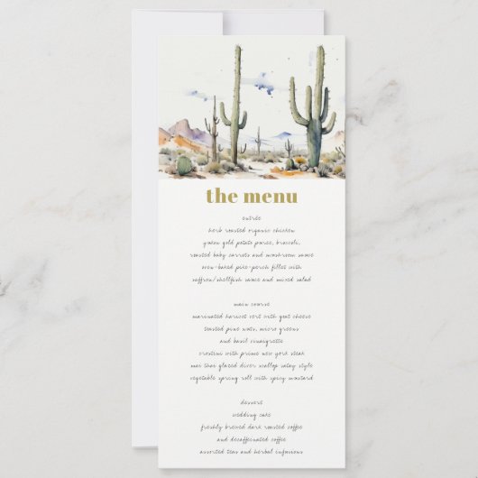 Western Boho Cactus Desert Landscape Bruiloft Menu Kaart (Voorkant)